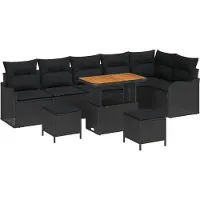 vidaXL Tuinbank Set 9 st Zwart poly rattan