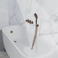 FortiFura Nebbio Badcombinatie-set - thermostaatkraan - wandaansluitbocht met handdouchehouder - gladde doucheslang - ronde handdouche - badvulcombinatie - PVD - geborsteld koper