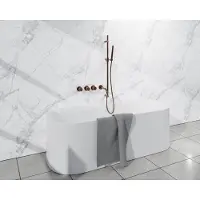 FortiFura Nebbio Badcombinatie-set - thermostaatkraan - glijstang met geïntegreerde wandaansluitbocht - metalen doucheslang - staaf handdouche - uitloop - geborsteld koper PVD (koper)