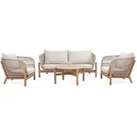 BUITEN living Braga stoel-bank loungeset 4 personen | touw + hardhout | zand | 4-delig