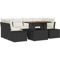 vidaXL Tuinbank Set 7 st Zwart poly rattan