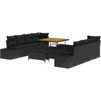vidaXL Tuinset met 11 delen, zwart, van polyrotan