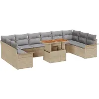 vidaXL Tuinbank Set 11 st Beige en Lichtgrijs poly rattan