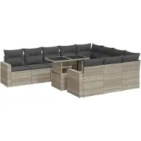 vidaXL 11-delige Loungeset met kussens poly rattan lichtgrijs