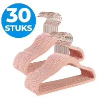 Acaza Kledinghangers - Kleerhangers - 30 Stuks - Baby/Kind/Kinderen - Anti Slip - Fluweel/Velvet - Lichtroze met Rose Haak