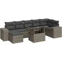 vidaXL 8-delige Loungeset met kussens poly rattan grijs