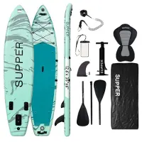 SUPPER Sup Board XL - Max. 220KG - Opblaasbaar – Paddle Board – Waterdicht Telefoonhoesje – Pomp – Vin – Leash – Draagtas – Touring 381 x 81 cm - Turqoise