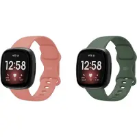 Strap-it Bundel van 2 Siliconen Banden - Geschikt voor Fitbit Versa 3 - Horlogeband / Polsband / Armband / Sportarmband - Siliconen Armband - Donkergroen & Roze - Waterbestendig & zweetbestendig