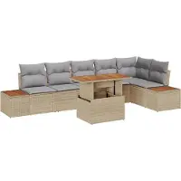 vidaXL Tuinbank Set 7 st Beige poly rattan