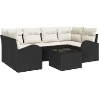vidaXL Tuinbank Set 7 st Zwart poly rattan