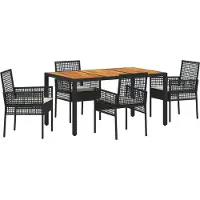 vidaXL Tuin Eettafel Set 5 st Zwart poly rattan