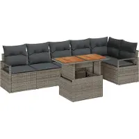 vidaXL Tuinbank Set 7 st 6-Aantal zitplaatsen Grijs poly rattan