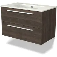 Maxaro Canto Badkamermeubel met wastafel | 80 cm Donkerbruin essen front Keramiek 2 lades onder elkaar