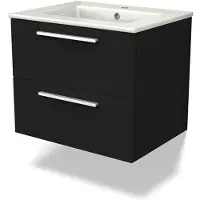 Maxaro Canto Badkamermeubel met wastafel | 60 cm Zwart front Keramiek 2 lades onder elkaar