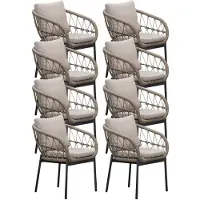 LUX outdoor living Dakota dining tuinstoel set van 8 | touw + aluminium | beige/antraciet 1 persoon