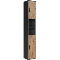 Vicco Hoge kast Irma, Antraciet/Goudkleurig Eiken, 30 x 190 cm met 2 deuren