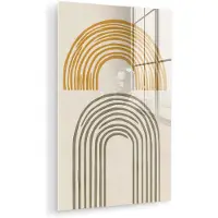 MuchoWow Glasschilderij 120x180 cm - Schilderij acrylglas - Bogen - Lijnen - Oranje - Minimalistisch - Foto op glas - Muurdecoratie woonkamer - Wanddecoratie slaapkamer - Schilderijen