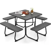 Costway Zitgarnituur voor 8 personen, picknicktafel met parasolgat en 4 banken, vierkante tuintafel, tuingarnituur, tuinmeubelen, zitgroep voor tuin, terras (zwart)