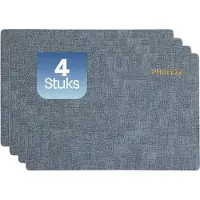 Phreeze Placemats met Linnen Patroon - 4 Stuks - Wasbaar - 30x45 CM - Luxe Placemat - Blauw