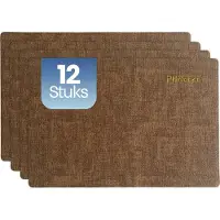 Phreeze Placemat met Linnen Patroon - 12 Stuks - Wasbaar - 30x45 CM - Luxe Onderleggers voor Borden - Bruin
