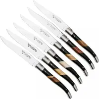 Laguiole En Aubrac 62C12PBMIH Paperstone Mixed Woods Matt Bolsters, 6-delige steakmessenset