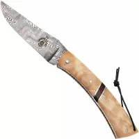 Laguiole En Aubrac Camembert Knife Poplar Wood, Amourrete Inlay, Balbach Damascus, handgevijld, zakmes, 11 cm