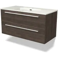 Maxaro Canto Badkamermeubel met wastafel | 100 cm Donkerbruin essen front Keramiek 2 lades onder elkaar