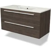 Maxaro Canto Badkamermeubel met wastafel | 100 cm Donkerbruin essen front Keramiek 2 lades onder elkaar