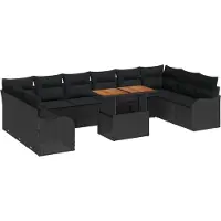 vidaXL Tuinbank Set 11 st 10-Aantal zitplaatsen Zwart
