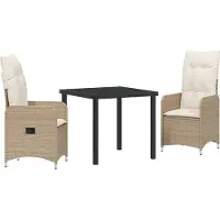 vidaXL Tuin Eettafel Set 3 st Beige poly rattan