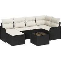 vidaXL Tuinset met 7 zitplaatsen, zwart en wit, van polyrotan