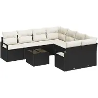 vidaXL Bankstel 9 st 8-Aantal zitplaatsen Zwart en Crème Polyrattan