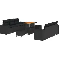 vidaXL Tuinbank Set met kussen met opslag 9 pcs Zwart Poly Riet