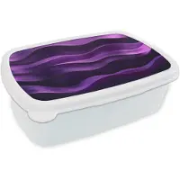 MuchoWow Broodtrommel Wit - Lunchbox Golven - Abstract - Paars - Brooddoos 18x12x6 cm - Brood lunch box - Broodtrommels voor kinderen en volwassenen