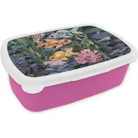MuchoWow Broodtrommel Roze - Lunchbox Vissen - Koraal - Zee - Mozaïek - Brooddoos 18x12x6 cm - Brood lunch box - Broodtrommels voor kinderen en volwassenen