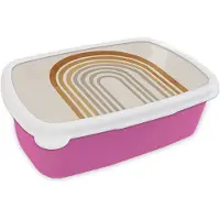 MuchoWow Broodtrommel Roze - Lunchbox Minimalistisch - Boog - Lijnen - Beige - Brooddoos 18x12x6 cm - Brood lunch box - Broodtrommels voor kinderen en volwassenen