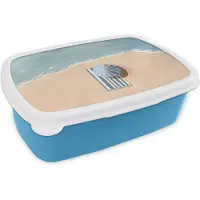 MuchoWow Broodtrommel Blauw - Lunchbox Strandlaken - Strepen - Parasol - Strand - Brooddoos 18x12x6 cm - Brood lunch box - Broodtrommels voor kinderen en volwassenen