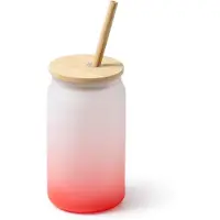 Roly 6 stuks tumbler met kleurverloop in borosilicaatglas rood, 350 ml, bamboe deksel en rietje Merk Stamina model Dalby