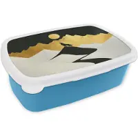 MuchoWow Broodtrommel Blauw - Lunchbox Wolf - Bergen - Maan - Zwart - Brooddoos 18x12x6 cm - Brood lunch box - Broodtrommels voor kinderen en volwassenen
