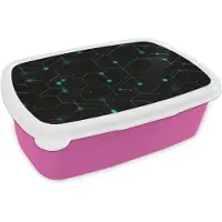 MuchoWow Broodtrommel Roze - Lunchbox Netwerk - Blauw - Punten - Patroon - Brooddoos 18x12x6 cm - Brood lunch box - Broodtrommels voor kinderen en volwassenen
