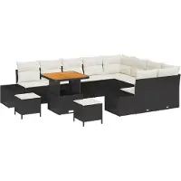 vidaXL Tuinbank Set 12 st 11-Aantal zitplaatsen Zwart Poly rattan