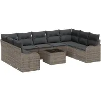 vidaXL Tuinbank Set 10 st Grijs poly rattan