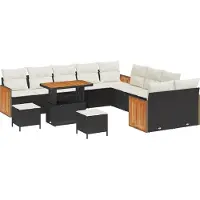 vidaXL Tuinset, 17 stuks, 10 zitplaatsen, zwart en crème