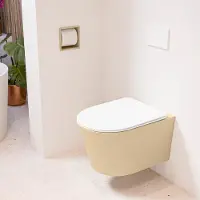 Mondiaz LAVIE hangend toilet single fire rimless diepspoel Sand, Toiletzitting met quick-release & softclose Talc