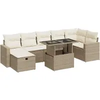 vidaXL 8-delige Loungeset met kussens poly rattan beige