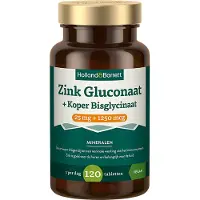 Holland & Barrett 1+1 gratis | Zink Gluconaat 25mg + Koper Bisglycinaat 1250mcg - 120 tabletten