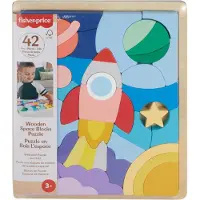 Fisher Price Peuterspeelgoed Houten Ruimte Legpuzzel met Stapelblokken 42 Houten Stukjes voor Sorteren en Spelen Leeftijd 3+ Jaar