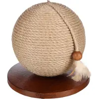 Flamingo kattenspeelgoed - kattenspeelbal Krabbal Estrella Bruin Ø 24,5 cm – Interactieve speelbal met jute krabtouw en veer – Krabspeelgoed kat compact & stijlvol