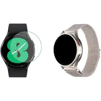 Strap-it Milanese Band + Screenprotector - Geschikt voor Samsung Galaxy Watch 4 40mm - RVS Stalen Band - Magnetische Sluiting - Luxe & ademend design - Sterrenlicht/Starlight
