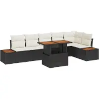 vidaXL Tuinbank Set 7 st Zwart poly rattan